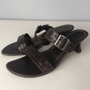 Liz Claiborne Brown Leather Slip On Heels (size 7)